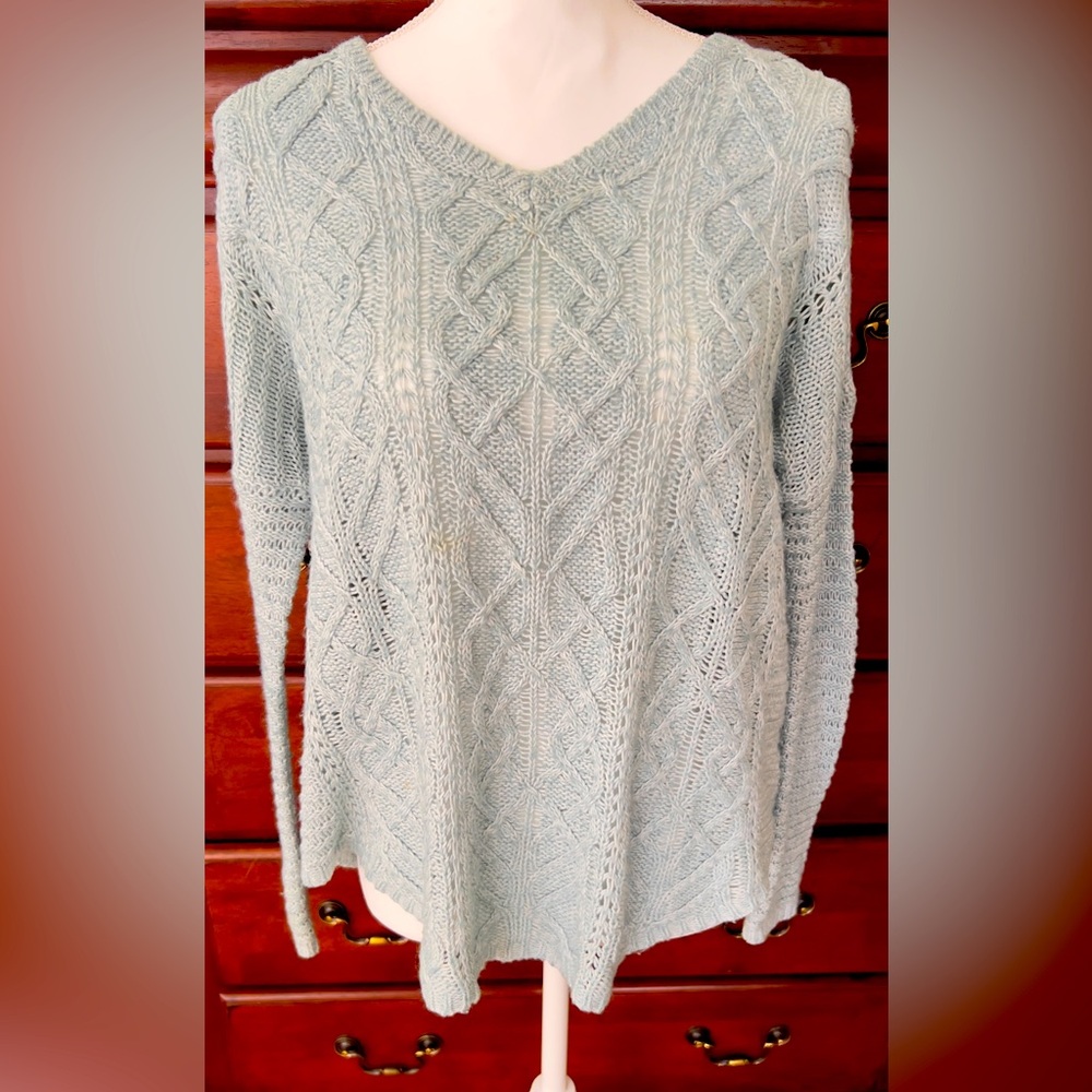 Sonoma V-Neck Cable Knit Sweater - Light Blue